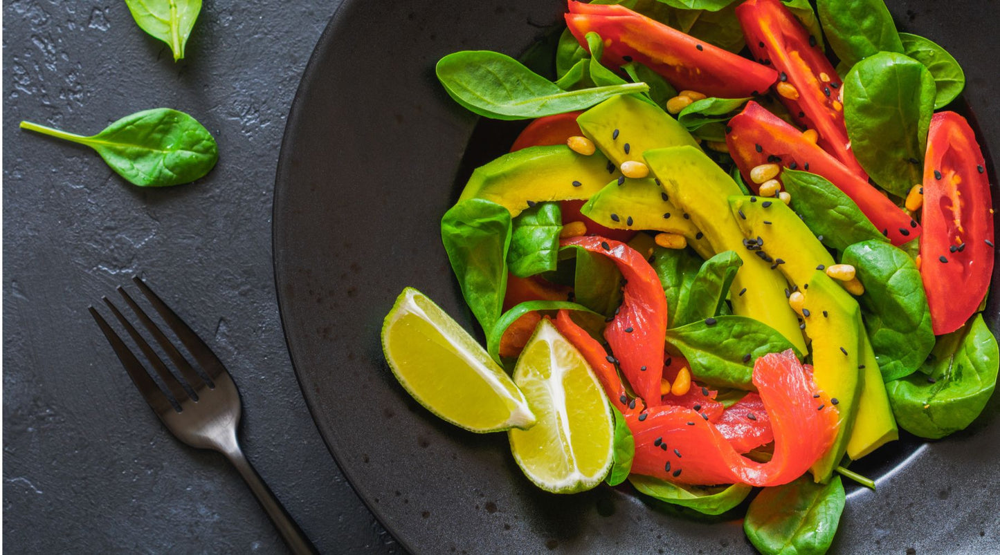 Baby Spinach and Smoked Salmon Salad with Persian Lime & Cranberry Pear Balsamic Dressing.