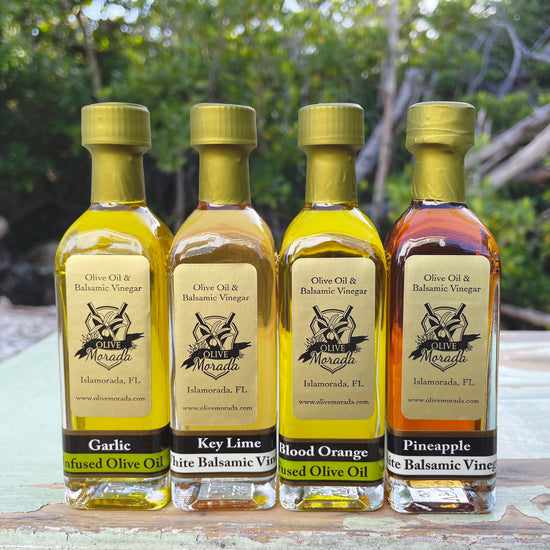 Blood Orange Olive Oil, Pineapple Balsamic, Garlic Olive Oil, Key Lime Balsamic